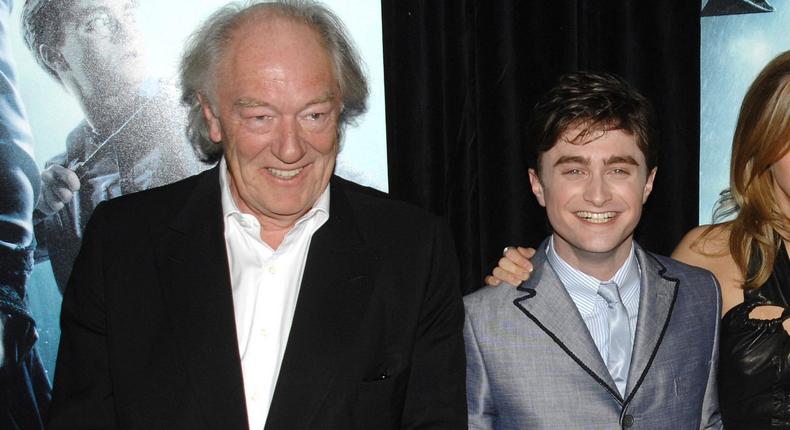 Michael Gambon, left, and Daniel Radcliffe, right, attend the premiere of Harry Potter and the Half-Blood Prince in 2009.AP Photo/Peter Kramer, File