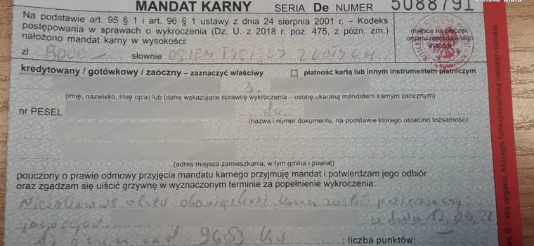 Za niewskazanie kierującego grozi nawet 8 tys. zł. Nadal są tacy, którzy wolą zapłacić