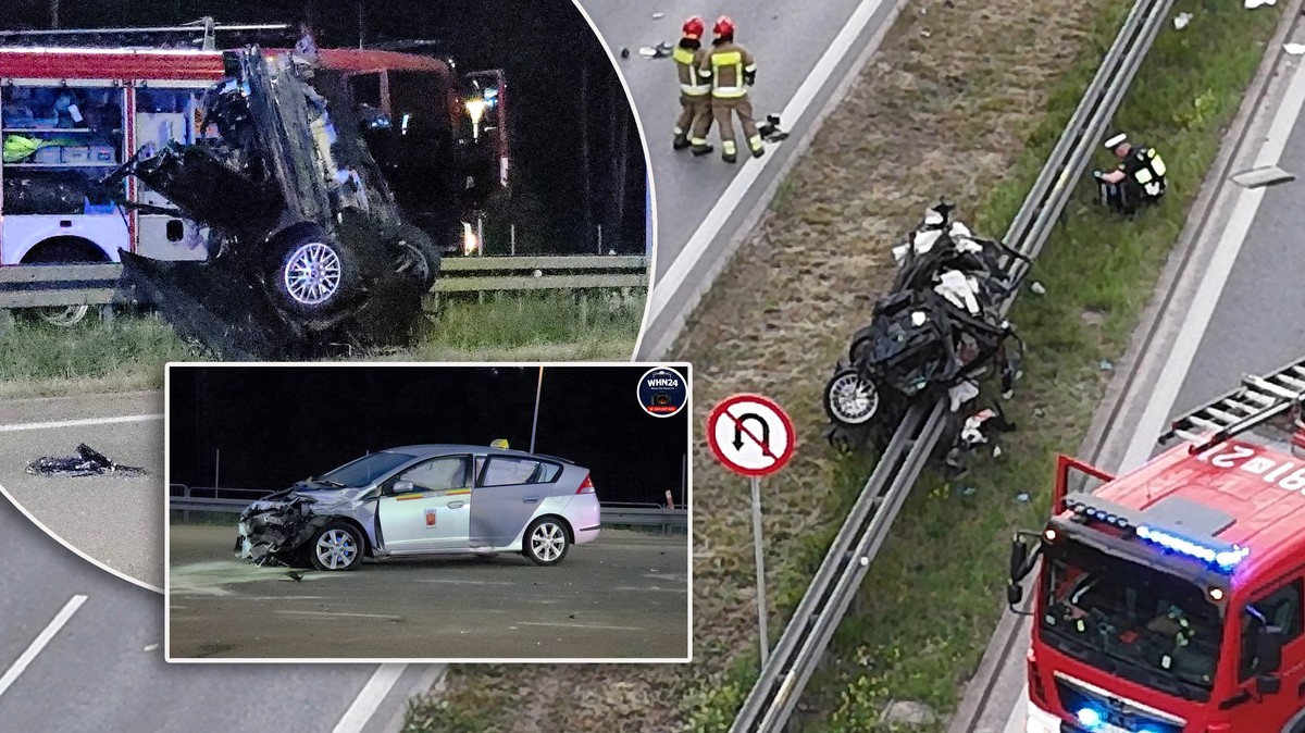 Koszmar na drodze w Ząbkach. Audi rozpadło się na dwie częśc