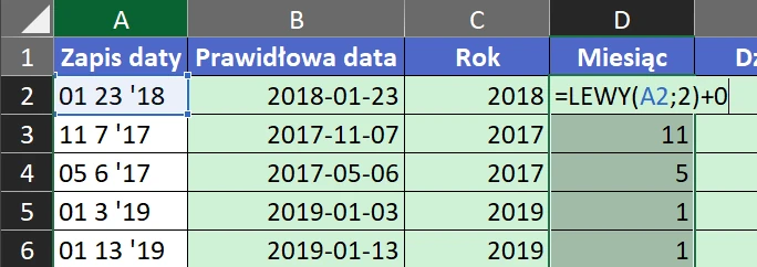 5.6  Wyodrębniony rok z zapisu daty