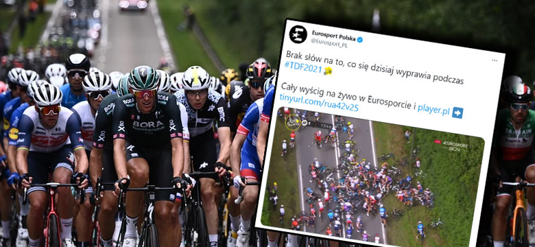 Dramatyczny wypadek na trasie Tour de France. Idiotyczne zachowanie kibica [WIDEO]