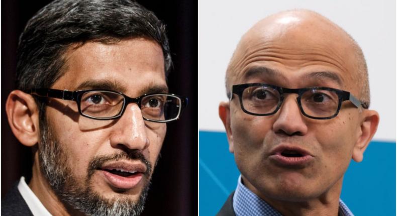 Google CEO Sundar Pichai and Microsoft CEO Satya Nadella.Getty Images
