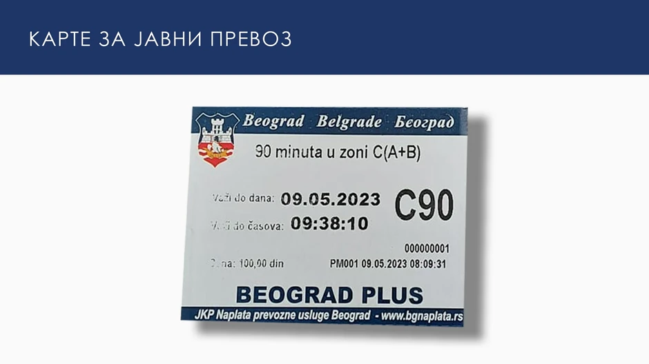 Primer karte za C zonu za vožnju od 90 minuta