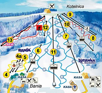 Ośrodek Narciarski Kotelnica. Plan działających tu tras w 2006 r. 