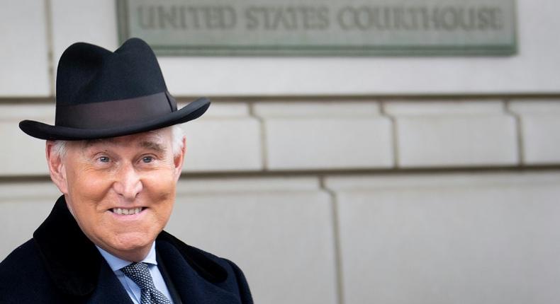 Roger Stone leaves the federal courthouse in Washington, DC after a sentencing hearing on February 20, 2020