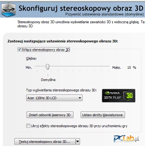 Obraz stereoskopowy włączony w sterownikach