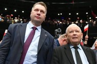 Przemysław Czarnek i prezes Jarosław Kaczyński podczas spotkania z sympatykami PiS w Lublinie