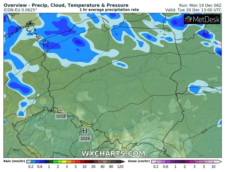 We wtorek im dalej na północ, tym większa szansa na opady deszczu