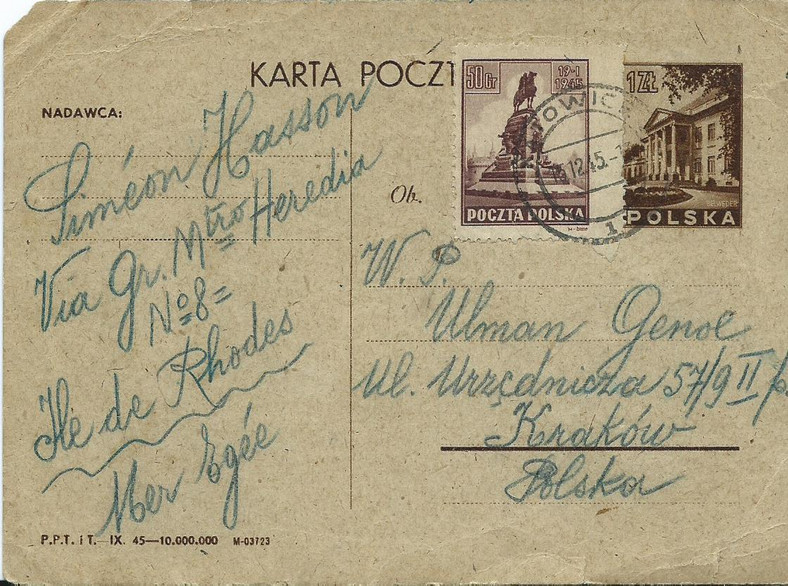 Pocztówka wysłana pod koniec 1945 roku