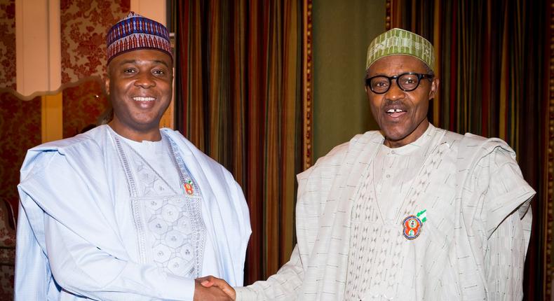 Senate President, Bukola Saraki visits President Muhammadu Buhari at the State House in Abuja on December 3, 2015