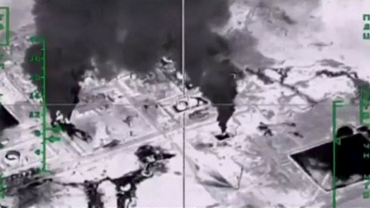 A frame grab shows air strikes carried out by Russia's air force at an unknown location in Syria