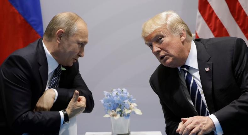 President Donald Trump with Russian President Vladimir Putin at the G-20 summit on July 7 in Hamburg, Germany.