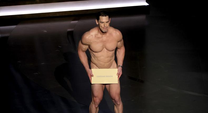 John Cena wasn't exactly nude while presenting the award for best costume design at the 2024 Oscars.Kevin Winter/Getty Images