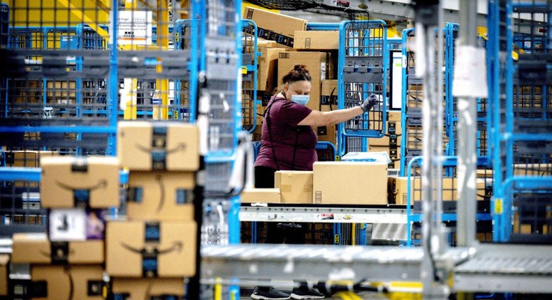 A majority of Amazon and Walmart warehouse employees surveyed reported being watched by technology in the workplace, according to Oxfam's report. MediaNews Group/The Riverside Press-Enterprise via Getty Images