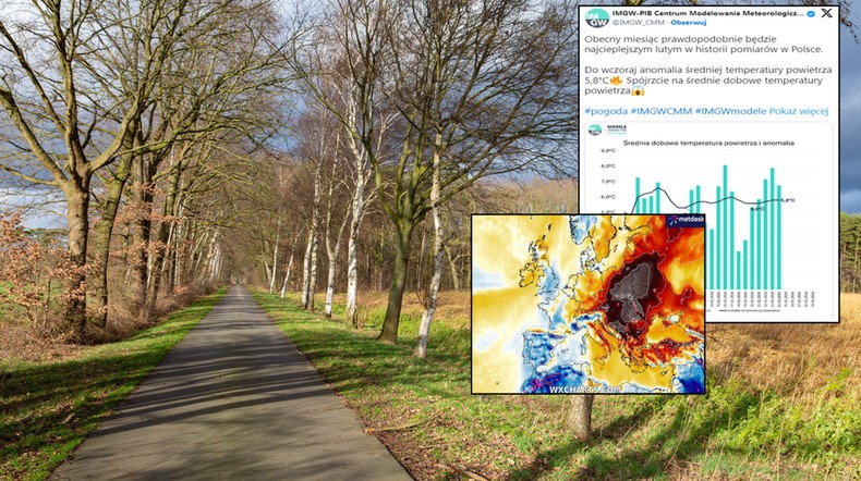 To będzie rekordowy luty. IMGW pokazał niezwykły wykres (grafika: wxcharts.com, Twitter.com/IMGW_CMM)