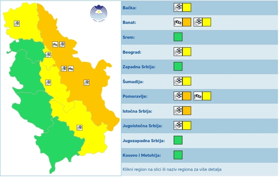 Meteoalarm za utorak