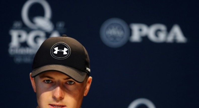 Jordan Spieth speaks to the press before the PGA Championship at Quail Hollow Club in Charlotte, North Carolina, on August 9, 2017