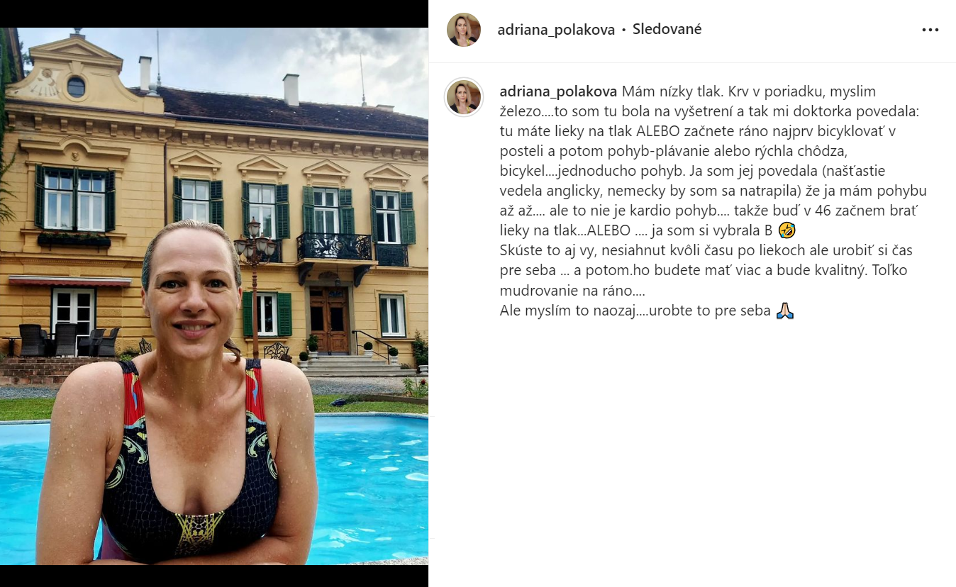 Adriana Poláková sa rozhodla pre plávanie a pohyb. 
