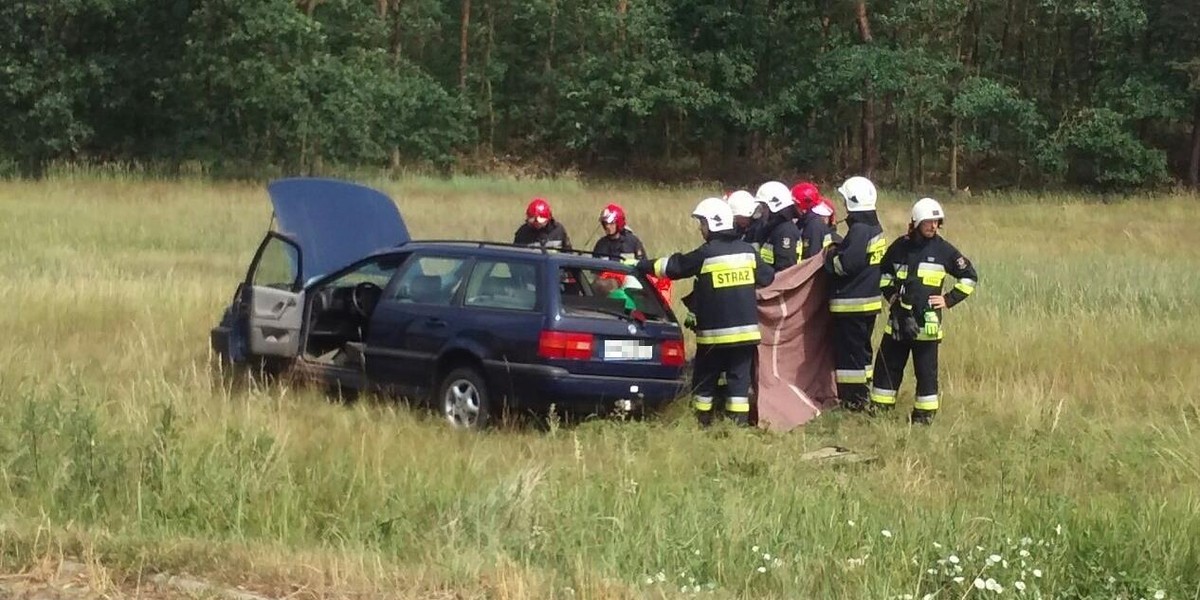 Passat na prostej drodze wyleciał z jezdni