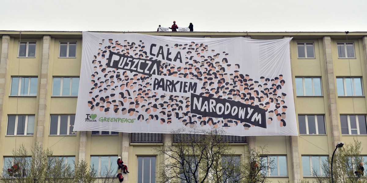 Akcja Greenpeace na budynku Ministerstwa Środowiska