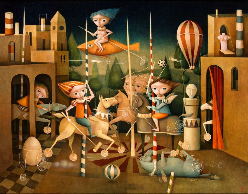 Snezana Petrovic Bitka za jedan izmisljeni trg (2017) ulje na platnu 80x100cm