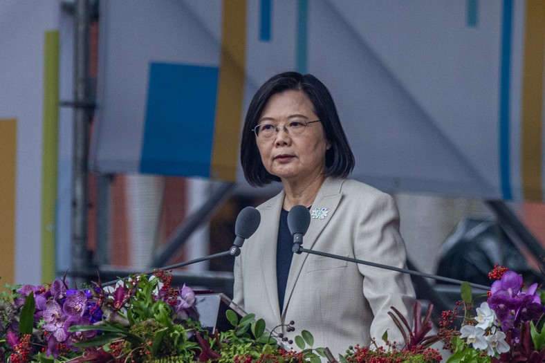 Prezydent Tajwanu Tsai Ing-wen wygłaszająca przemówienie z okazji Święta Narodowego Tajwanu, Tajpej, 10 października 2022 r.