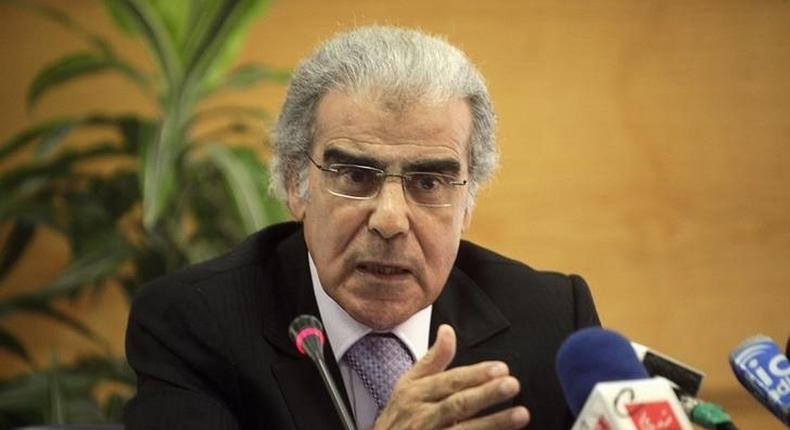 Morocco's Central Bank Governor Abdellatif Jouahri speaks to the media in Rabat, file. 