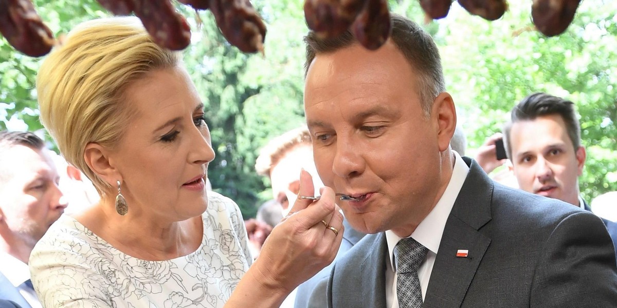 Prezydent Andrzej Duda wraz z małżonką podczas uroczystej gali AgroLigi