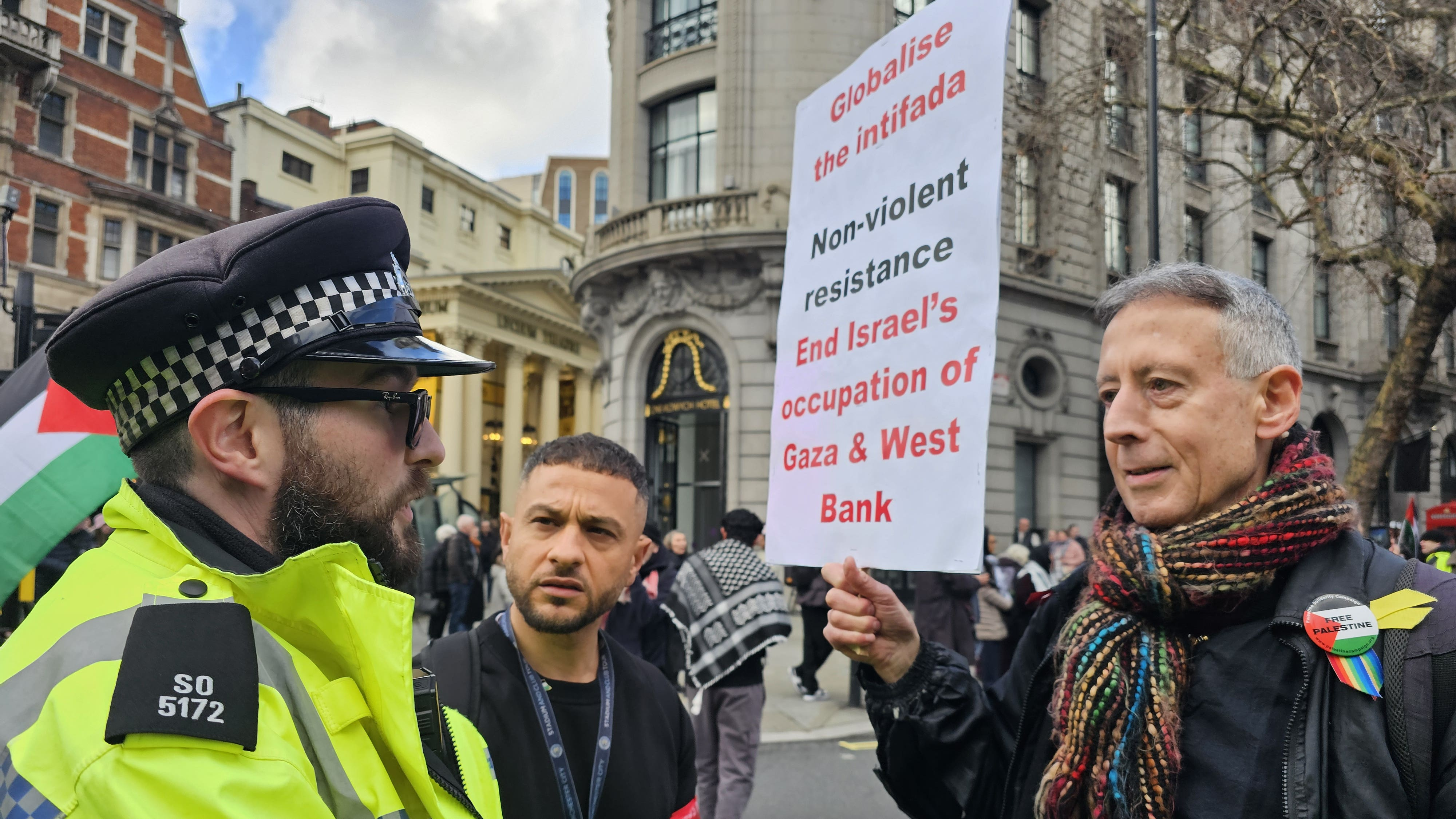 The protest placard that got Peter Tatchell arrested at London march