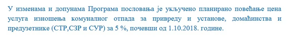 Iz Programa poslovanja "Čistoće" za 2018.