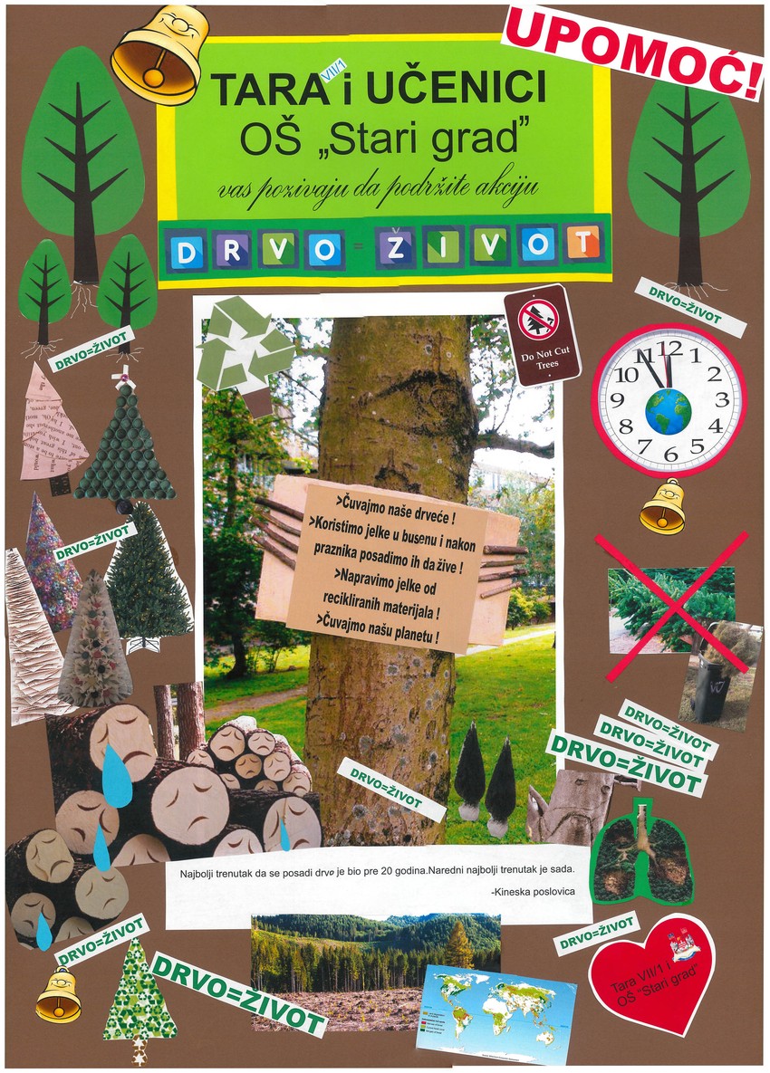 Plakat koji je uradjen po ideji učenice Tare Stankovic odštampan je na recikliranom papiru i istaknut na više adresa.