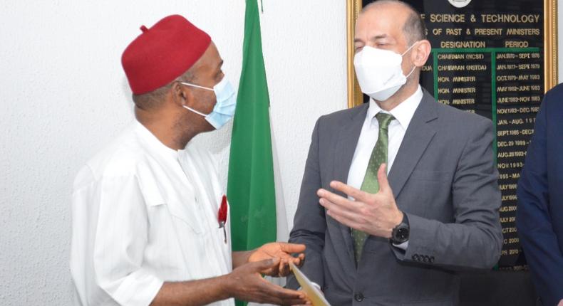 Meeting of H.E. Ambassador Georg Steiner, Swiss Ambassador to Nigeria with H.E. Dr. Ogbonnaya Onu to discuss the inaugural Swiss-Nigerian Innovation Forum