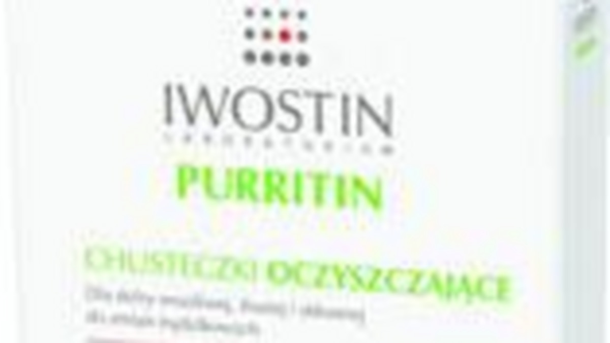 Chusteczki oczyszczające Iwostin Purritin dokładnie oczyszczają cerę tłustą, skłonną do zmian trądzikowych. Wykazuje kompleksowe działanie przeciwbakteryjne, regulujące wydzielanie sebum oraz nawilżające, dzięki czemu stanowią doskonałe uzupełnienie lub podstawę toalety skóry tłustej, skłonnej do zmian trądzikowych oraz mieszanej. Pakowane pojedynczo chusteczki zapewniają wygodę stosowania również poza domem np. w podróży.
Właściwości:
- skutecznie oczyszczają skórę  - normalizują wydzielanie sebum  - działają przeciwbakteryjnie  - łagodzą podrażnienia  - poprawiają nawilżenie skóry i regulują złuszczanie się naskórka  - nie zawierają alkoholu.
Cena: 26 zł (14 sztuk)