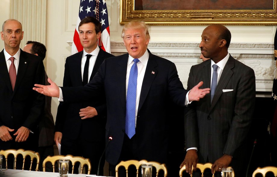 U.S. President Donald Trump arrives to holds a meeting with manufacturing CEOs at the White House in Washington, DC, U.S. February 23, 2017.