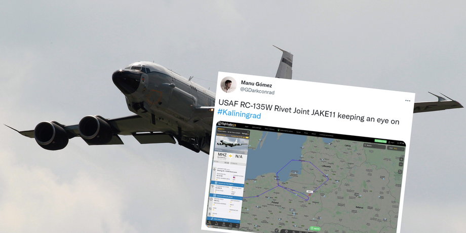 Boeing RC-135 zrobił koło nad obwodem kaliningradzkim (Screen: Twitter/GDarkconrad)