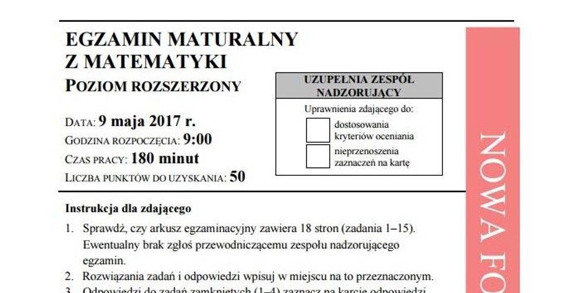 Matura 2017 matematyka poziom rozszerzony