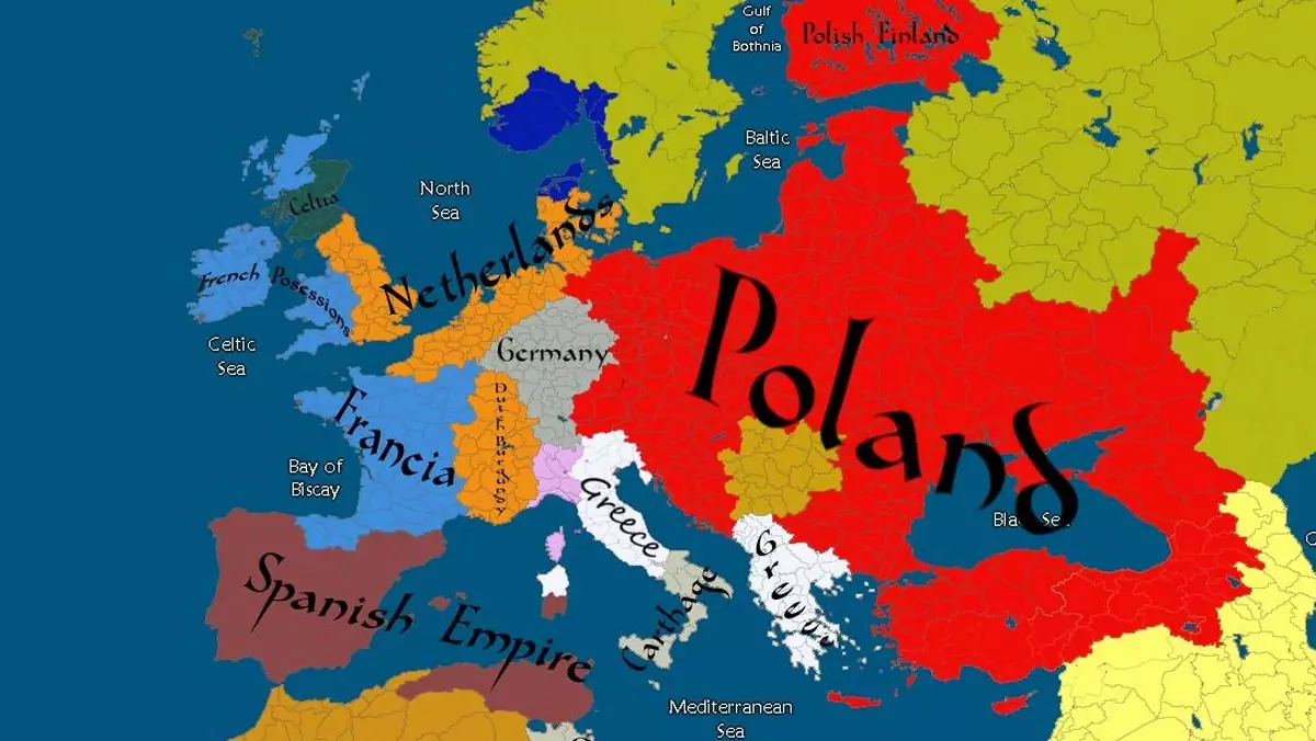 Symulacja mapy Europy w grze Cywilizacja