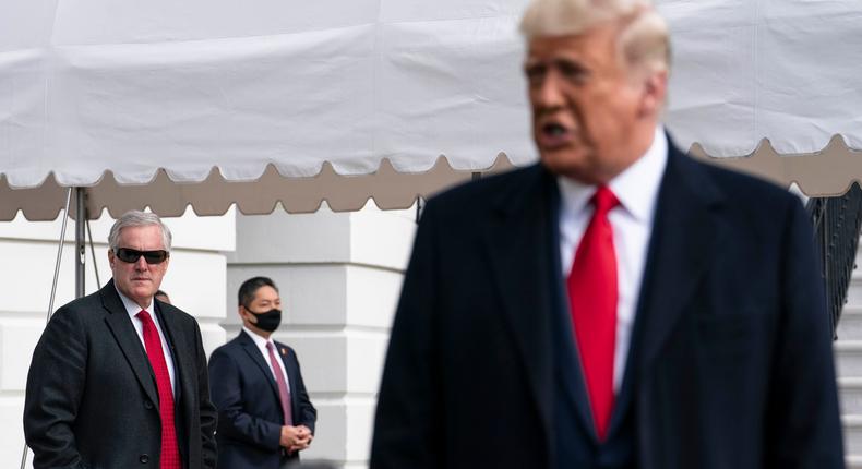 White House Chief of Staff Mark Meadows listens as President Donald Trump speaks to the press outside the White House on October 30, 2020.Sarah Silbiger/Getty Images