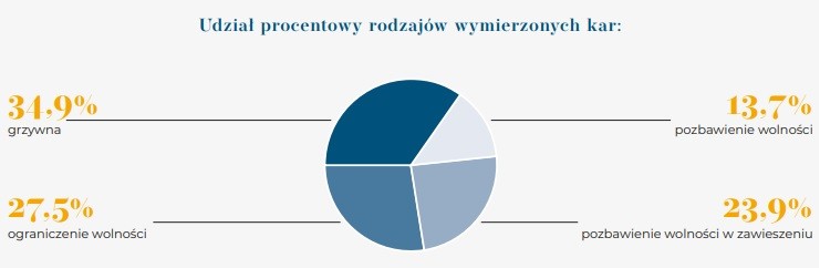 Udział procentowy rodzajów wymierzonych kar. Źródło: Stowarzyszenie Otwarte Klatki