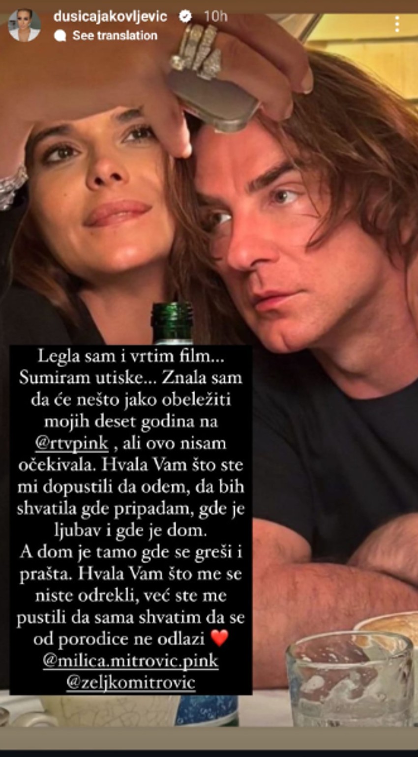 Dušica se javno zahvalila Milici i Željku Mitrović