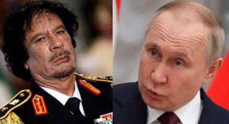 Muammar Gadhafi and Vladimir Putin
