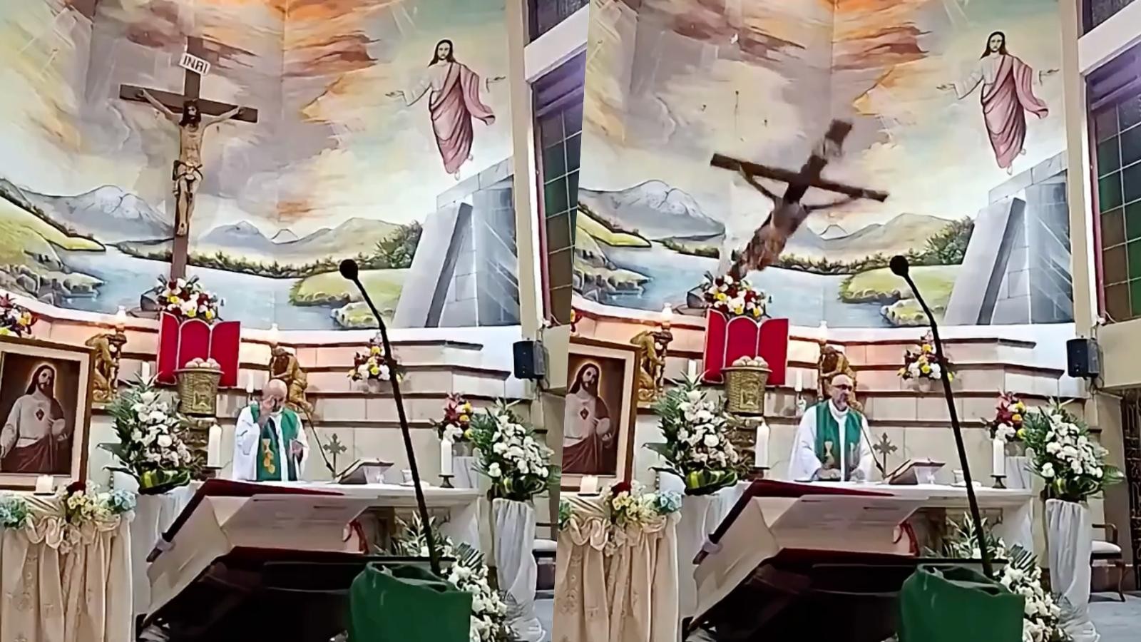 Kríž sa zrútil na kňaza počas omše.