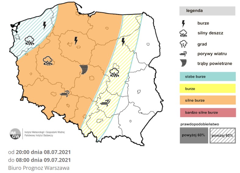 Prognoza burz IMGW na noc