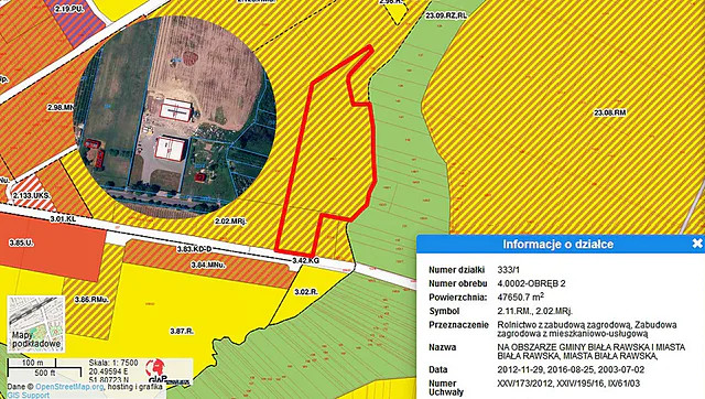 Plan zagospodarowania z zaznaczoną działką Mariusza Pudzianowskiego