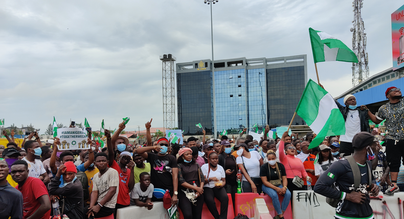 #EndSARS protesters at the Lekki Toll Gate, Lagos