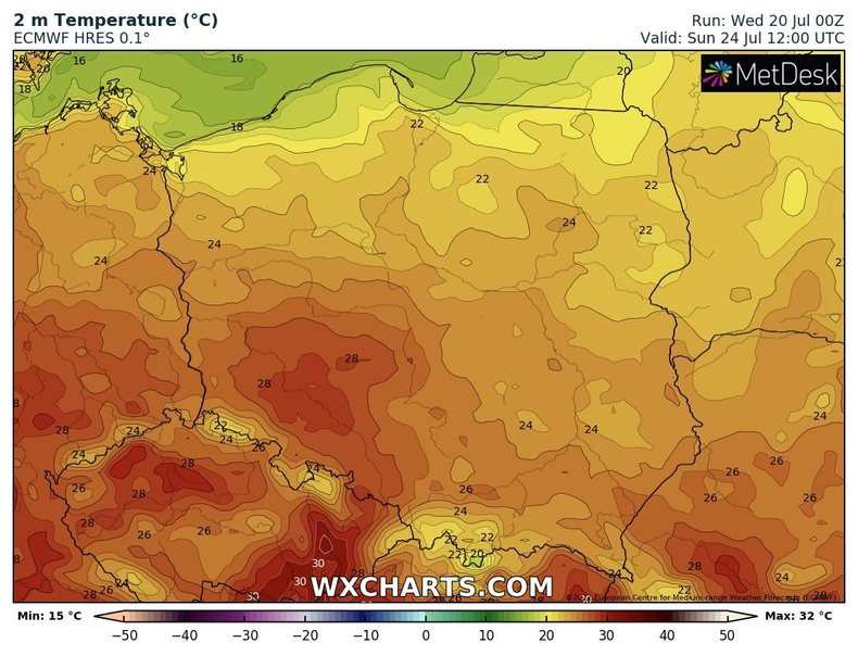 W niedzielę temperatura wszędzie spadnie poniżej 30 st. C