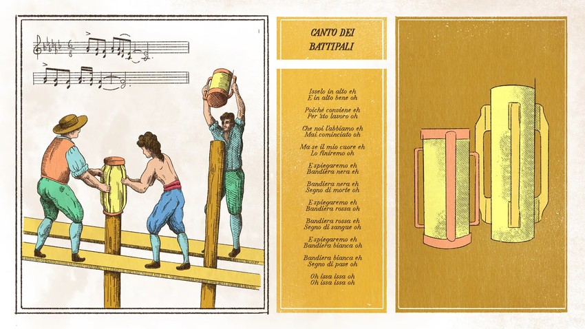Ljudi koji su zabijali stubove pevali su kako bi održali ritam dok su radili | Foto: Emmanuel Lafont/BBC