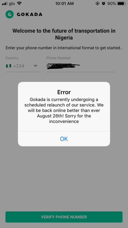 Screenshot of Gokada app