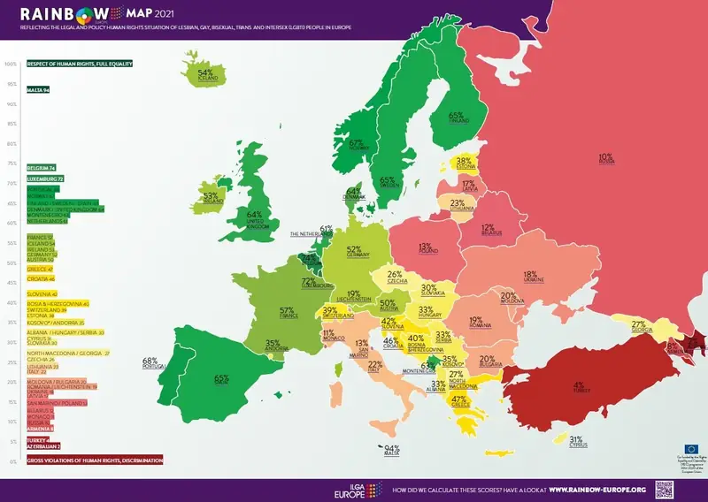 ILGA-Europe 2021 wyniki rankingu i mapa homo- i transfobii w Europie