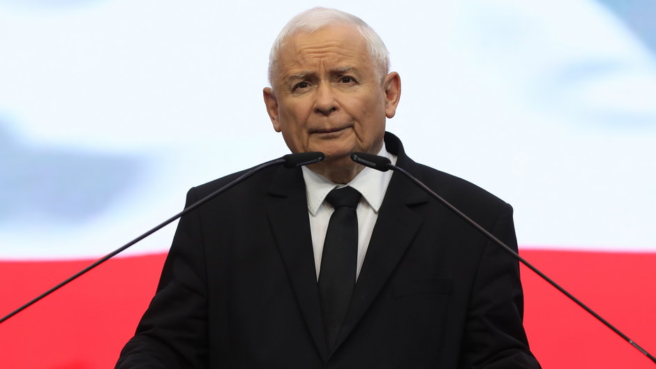 Jarosław Kaczyński podczas wystąpienia w siedzibie PiS (22.09.2023)